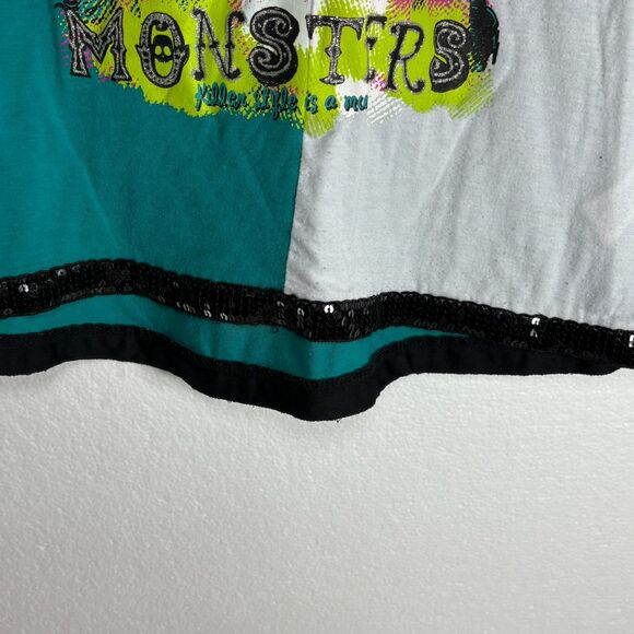 Monster High Girls Printed Rolled Cuff Top Glitter Accents Size 7-8 - Picture 7 of 10